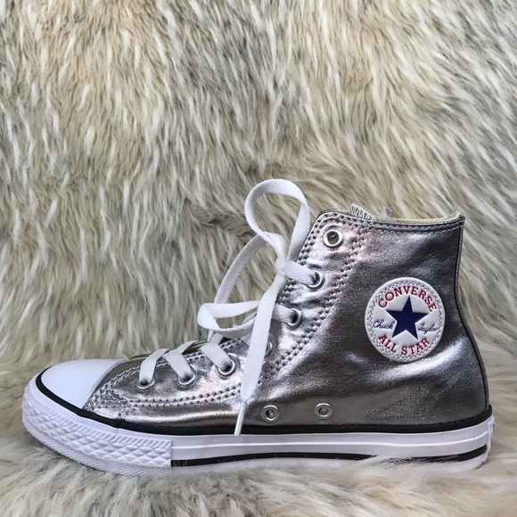 silver metallic converse high tops